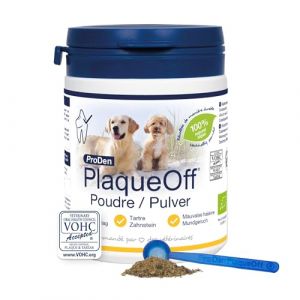 ProDen PlaqueOff Poudre pour Chiens et Chats, Éliminateur de Tartre et Mauvais Souffle avec Nettoyant Dentaire 100% Naturel et Éliminateur de Plaque, 180 g (Swedencare Ireland, neuf)