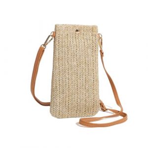 Siyecioa Sacs à Bandoulière Tissés en Paille pour Femmes, Sac Bandouliere Paille, Sacs Décontractés pour Téléphone Portable, Petit Sac a Main Femme, Osier Pochette Téléphone Boheme (FRANCE HUIHAO, neuf)