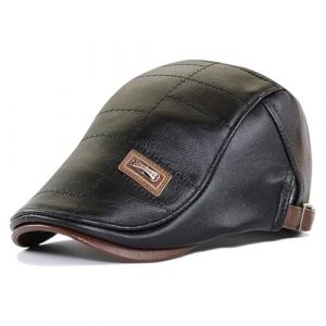 Bérets Plats en PU Cuir pour Hommes Réglable Casquette Irlandaise Casquette Vintage pour Hommes Gavroche Ivy Irish Hat Golf Driving Cap Newsboy Hat(Noir) (RSSAA, neuf)
