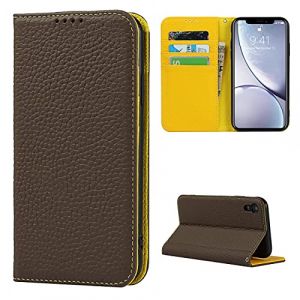 Cavor Coque Compatible avec iPhone XR Etui,Flip Cuir v&eacute;ritable Portefeuille &Eacute;tui en Cuir,[avec Cordon][4 Fentes][Magn&eacute;tique],Housse Protection Etui - Marron (Copmob, neuf)
