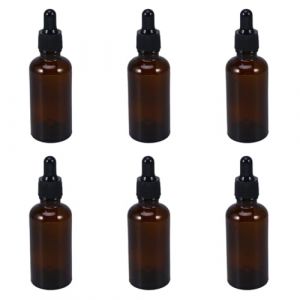 NOLITOY Lot de 6 Flacons Compte-Gouttes en Verre 50 Ml Couleur Ambr&eacute;e Bouchons Noirs &agrave; Pipette Rechargeables pour Huiles Essentielles Parfums et Aromath&eacute;rapie Format Compact Voyage (shanjingfen, neuf)
