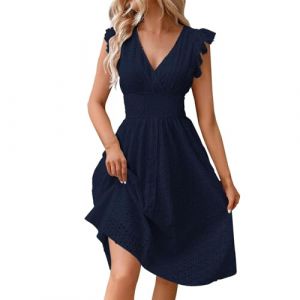 Robe Femme Chic Et Elegant Grande Taille Robe De Soiree Tenues &Eacute;l&eacute;gante Fleurie Robe De Plage Robe Plage Robe Longue Fluide Robe Sexy Chic Et Ventes Flash Navy XL (SHONTON, neuf)