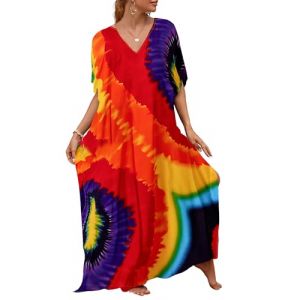 Bsubseach Robe de Plage Caftan Femmes Grande Taille Kaftan Maxi Longue Tunique Bohème Boho Eté Djellaba Femme Kimono Couleur Arc-en-Ciel (Bsubseach-EU, neuf)