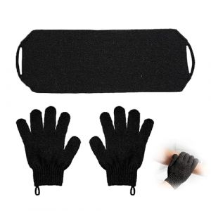 Gant Exfoliant Corps Set, 2 Pièces de Gants Exfoliants et 1 Pièces de Sangle Lave Dos Brosse Pour le Dos Douche Accessoire pour une Exfoliation Peau Douce Rafraîchie Pour douche spa massage(Noir) (Moxuzhukeji, neuf)