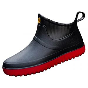 GURGER Bottes de Pluie Femme Courtes Bottes en Caoutchouc Imperm&eacute;able Bottines Wellington Chelsea Noir Rouge Taille 37 (SUPERW, neuf)