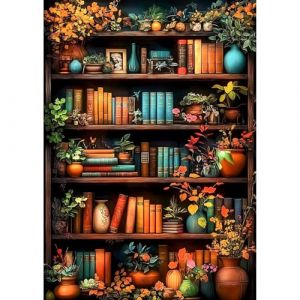 MEIYUDA Diamond Painting Complet, 5D Peinture Diamant Adulte Enfant Diamond-Painting Biblioth&egrave;que Plante, Diamant Strass Point de Croix Cristal Painting pour Murale D&eacute;coration 30x40cm (JINBEIKANG, neuf)