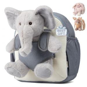 Moonkie Hug & Go Sac a Dos Enfant, Cartable Maternelle Éléphant avec Jouet Amovible, pour Garçon 1 2 3 Ans, Petit Sac a Dos Bebe avec Sangles Réglables, Cadeau Personnalisé pour Crèche & Voyage (moonkie store, neuf)