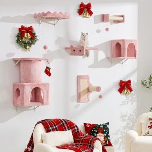 BYBYME Arbre &agrave; Chat D'Int&eacute;Rieur, 6 &eacute;Tag&egrave;Res Murales Hautes avec Griffoirs, Paniers, Planches Et Jouets, Meuble d'escalade Multi-Niveaux pour Chatons, Base Stable pour Grands Chats (Rose) (BYBYME-UK, neuf)