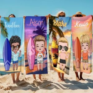 MJARTORIA Personnalisée Serviette de Plage Microfibre avec Nom, Grande Serviette de Bain pour Femme Meilleures Amies Dress up, Anti Sable Drap de Plage pour Natation Sauna Yoga Fitness 90x180 Garçon (XiaLi EU, neuf)