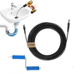 Furet Deboucheur Canalisation, 10mX8mm Spirale D&eacute;boucheur Wc Avec Manivelle,Spirale De Nettoyage De Canalisations Avec Adaptateurs &eacute;lectriques Et Manuels,Sonde De Debouchage Pour Wc Evier Canalisation (SILVER LION Limited, neuf)