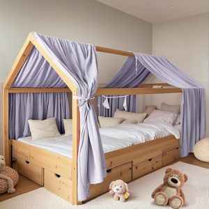 FloraVigo Lot de 2 Baleines de lit Faites à la Main en 100% Mousseline de Coton, pour décoration de lit de Maison, pour Filles et garçons (Lot de 2, 65 x 270 cm, Violet) (FloraVigo, neuf)