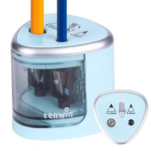 tenwin Taille-crayon électrique, taille-crayon à pile à double trou pour crayons de couleur n°2 6-12mm, lame durable, taille rapide, adapté à l'école/la salle de classe/le bureau/la maison, bleu (TC E-commerce, neuf)