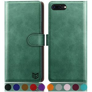 SUANPOT Etui Coque pour iPhone 7 Plus/8 Plus 5,5 Pouces [RFID Blocage] [Magn&eacute;tique Protection] Fentes pour Cartes Protection Etui Housse Premium en Cuir PU,Apple 7 Plus Portefeuille Vert Clair (STAVROLINE TRADING COMPANY SINGLE MEMBER P.C., neuf)