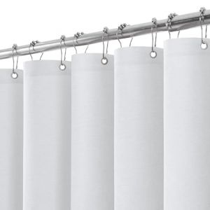 VANZAVANZU Rideau de Douche Lin avec Anneaux en M&eacute;tal Imperm&eacute;able Anti-Moisissures Polyester Tissu Rideau Salle de Bain Lourd pour Baignoire Cabine de Douche - 182x198CM (Blanc) (VANZAVANZU FR, neuf)