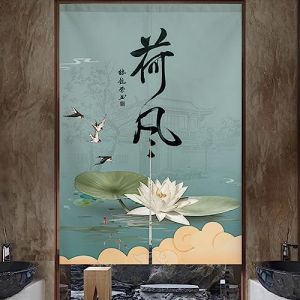 Noren Japonais Long Lotus,Rideau De Porte Japonais R&eacute;Tro,Rideau De Porte De Style Japonais Noren,Rideau De Porte Interieur,pour Cuisine, D&eacute;Coration De MaisonLotus Vert H90X150cm (Guest Ruyunlai, neuf)