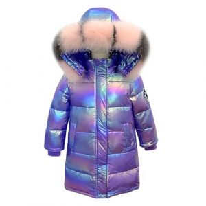 linboo Fille Manteau Longue Doudoune Chaud Veste Enfant Hiver Epais Blouson à Capuche Fourrure Matelassé Parka Lumineux, Violet, 13-14 ans (TBONBON-EU, neuf)