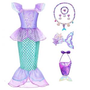 Cnexmin Fille Robe de Princesse Ariel Déguisement Sirène Petite Sirène Ariel Costume et Accessoires Fête Costume Halloween Noël Partie Carnaval Cosplay Enfant Robe de Soirée,A-100cm (TOP BENEFIT LIMITED, neuf)