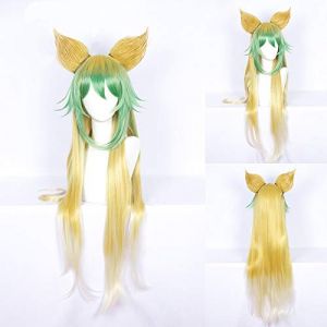 GUANBBD Apocryphen Atalanta Perruque de cosplay pour femme 100 cm de long, droite, droite, résistante à la chaleur, perruque synthétique pour fête costumée Vert Jaune (GUANBAIJI1982, neuf)