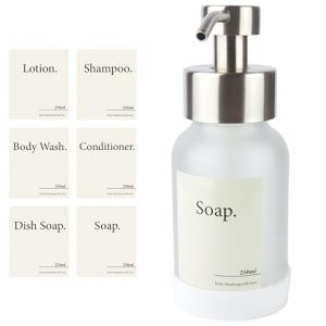 Design Hambourg Distributeur De Savon Mural en Verre avec Fixation Auto-Adh&eacute;sive | Distributeur &Agrave; Pompe en Acier Inoxydable | Support Savon Salle de Bain (1, Gris Argent Bross&eacute; Frost, sans Support) (Designfabrik Hamburg, neuf)