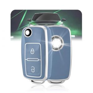 LELNOOS Coque Cl&eacute; Voiture, Silicone &Eacute;tui Cle Etui Clef Protecteur Cache Cles pour VW Volkswagen Golf 4 5 6 Polo Up Caddy T5 T6 Tiguan Beetle Passat Scirocco Seat Ibiza Leon Skoda Fabia, 2 Boutons (LELNOOS, neuf)