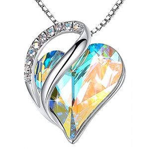 Leafael Infinity Amour coeur Pendentif Collier Opal Blanc April Bierre de naissance Cristal Bijoux Cadeaux Pour Femmes, Silver-Tone, 18 "+2" (Leafael Jewelry USA Official Brand Store, neuf)