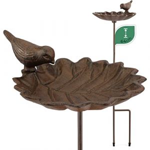 WILDLIFE FRIEND I Abreuvoir Oiseaux Exterieur sur Pied - Résistant aux Intempéries - Bain, Mangeoire Oiseaux Sauvage Jardin I en Forme de Feuille avec Oiseau (Görges Markenwelt, neuf)