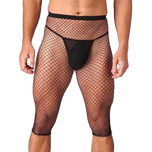 dPois Homme Pantalon Maille Transparent Legging Court Résille Collant de Sport Jogging Fishnet Lingerie Serrés Short de Nuit Clubwear B Noir Taille Unique (dPois eu, neuf)