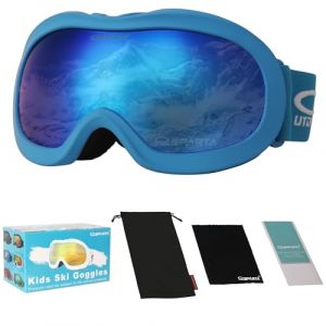 OUTDOORSPARTA Casque pour garçon et fille lunettes de ski compatibles, protection 100% UV (4. Cadre bleu, plein Objectif miroir bleu) (OutdoorSparta, neuf)