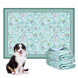 BaoDan Tapis Absorbant Chien, Tapis &Eacute;ducateur pour Chien Lavable, 90x120cm 2 Pi&egrave;ces R&eacute;utilisable, Ultra Absorbant et Antid&eacute;rapant,Convient aux Chiens, Chats et Lapins, Motif Floral Vert (Baodan-uk, neuf)