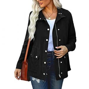 SDGR Veste Femme mi Saison Printemps Militaire Manteau Parka en Coton Casual Jacket Poches Blouson Veste Saharienne Femme Sports Décontracté Outwear Zipper (SDGR Fashion, neuf)