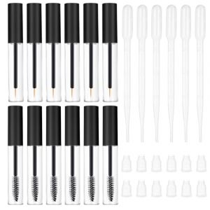 CHENYU 12 Pièces Empty Mascara Tube Pinceaux à cils et Eye-Liners +6 Compte-Gouttes Tube de Mascara Transparent Rechargeable de 10 ml Avec Bouchon Anti-Fuite Essence Huile de Ricin Cils (CHYU, neuf)
