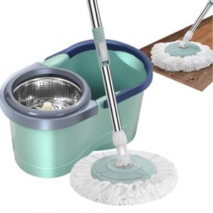 Kit Balai Serpillère Et Seau Essoreur, Ensemble De Balai À Plat avec Seau, Balai Serpillère Essoreur avec Seau 2 Compartiment, Ensemble Seau Et Balai De Nettoyage Sol Pro (qinxie, neuf)