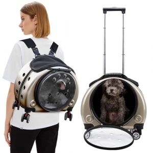 PETCUTE Sac à Dos pour Chat Chien avec roulettes,Bien Ventilé Sac de Transport Chats avec Poignée Télescopique,Pliable Sac à Dos pour Animaux de Compagnie avec Tapis Amovible,idéal pour Voyager (PETCUTE-FR, neuf)