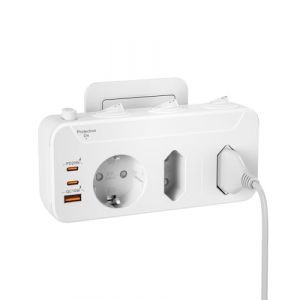 Multiprise Murale 3 Prises, Bloc Prise Multiple avec Interrupteur Individuel, Triplite Electrique 1 Schuko 2 Euro, Multiprise Parafoudre et Surtension S&eacute;curit&eacute; Enfant Int&eacute;gr&eacute;e, Blanc (Ecobasi, neuf)