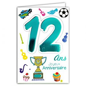 Age Mv 69-2012 Carte Joyeux Anniversaire 12 ans Ados Gar&ccedil;on Fille motif Coupe Gagnant Champion Championne G&acirc;teaux Cupcakes Instruments de Musique Foot (A.F.W., neuf)
