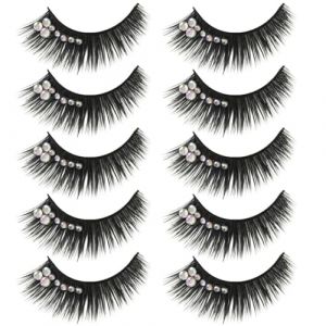 LALADEFIEE 5 Paires de Faux Cils pour Spectacle de Danse Latine Orn&eacute;s de Diamants Effet Naturel Extensions de Faux Cils R&eacute;alistes Look Long et Volumineux (Yowanr, neuf)