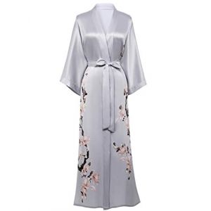 BABEYOND Kimono Robe de Nuit Femme Robe de Chambre Longue Robe de Nuit Floral Kimono Long Chemise de Nuit Kimono 53"/135cm (Gris) (BABEYOND  FR, neuf)