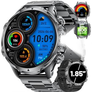 Montre Connectée Homme avec Écran Tactile Extra Grand Écran Appels 800mAh 360 Heures Longue Autonomie Batterie Lampe de Poche Pédomètre Notification Militaire Smartwatch Étanche IP68 pour Android iOS (FenTing SHOP, neuf)