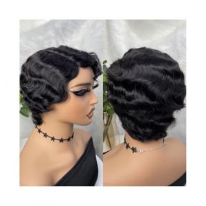 Perruques Femme Perruques courtes en cheveux humains for femmes, perruques ondul&eacute;es en cheveux humains, perruques en cheveux humains fabriqu&eacute;es &agrave; la machine Costume Daily Party Hairpiece pour femmes f (lmqouzhou, neuf)