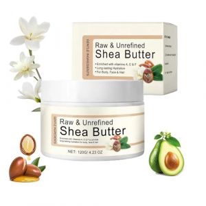 Beurre de karit&eacute; bio, beurre de karit&eacute; brut et non raffin&eacute; pour le corps et les cheveux, baume multi-usages pour peaux s&egrave;ches, soin capillaire, beurre de karit&eacute; aux vitamines A, E et F (1PCS) (henanshenglishangmaoyouxiangongsi, neuf)