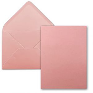 Lot de 25 cartes avec enveloppes - Cartes simples au format A5 (14,8 x 21 cm) - Enveloppes au format C5 (15,4 x 22 cm) - Avec fermeture par collage humide - Vieux rose (GUSTAV NEUSER GmbH, neuf)