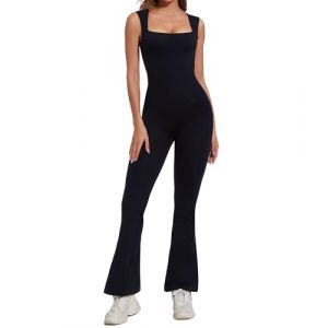 SHAPERIN Combinaison &Eacute;vas&eacute;e Femme Une Pi&egrave;ce Combinaison Gainante Sans Manches Col Carr&eacute; Bodysuit Moulante Shapewear Flare Jumpsuit Gym Sport Yoga Noir M (SHAPERIN DIRECT FR, neuf)