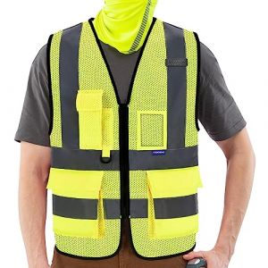 AYKRM gilet haute visibilit&eacute; maille rose 7 Poches de Classe 2" Gilet de s&eacute;curit&eacute; R&eacute;fl&eacute;chissant Haute visibilit&eacute; Gilet de Travail maille rose - Unisexe (AYKRM HI VIS, neuf)
