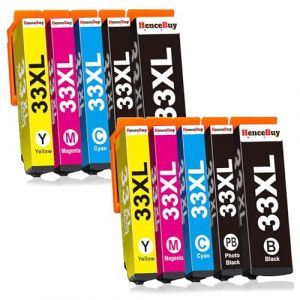 HenceBuy 33XL Lot de 10 cartouches d'encre compatibles avec Epson 33XL 33 XL pour Epson Expression Premium XP-7100 XP-530 XP-640 XP-830 XP-900 XP-645 XP-635 XP-630 XP540 (Dunchi-EU, neuf)