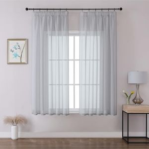 Joydeco Lot de 2 Rideau Voilage Gris Bleu 140x145cm avec Galon Fronceur pour Rail, Voilage Fen&ecirc;tre Semi-Transparent pour Filtrage de Lumi&egrave;re et D&eacute;coration de Chambre Salon (Crochets Non Inclus) (joydeco, neuf)