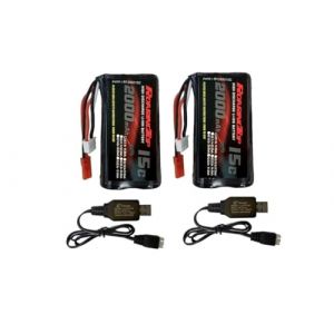 RoaringTop Batterie Li-ION 7,4V 2000mAh 2S Rechargeable avec Prise JST 2 Chargeurs USB pour Voiture RC et Bateaux RC (Eps Brand, neuf)