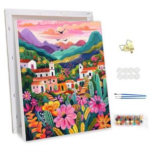 NEWENMO Villages Mexicains Peinture par Num&eacute;ro avec Cadre,Fleurs Color&eacute;es Peinture Numero Adulte,Bricolage Acrylique Paint by Numbers,Creatif Toile Peinture &agrave; l'huile,pour D&eacute;coration Maison 30x40cm (newenmo, neuf)