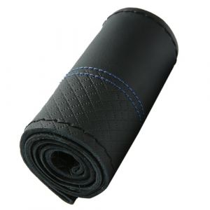 ISAKEN Couvre-volant antidérapant à coudre en cuir 38 cm, couvre-volant de voiture, coutures à la main, couvre-volant pour voiture, couture à la main, pour volant de voiture (Qpolly, neuf)