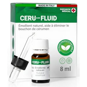 Gouttes Auriculaires Oreilles pour Bouchons de C&eacute;rumen 8ml - Ceru Fluid Sans Additifs Chimiques Made in Italy - Dissolution Accumulations de C&eacute;rumen - &Eacute;mollient Naturel Adjuvant avec Compte-Gouttes (Eurocali, neuf)