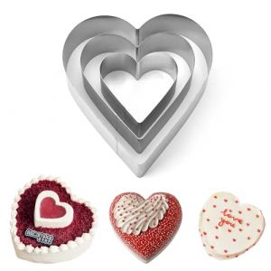 Cercle à Pâtisserie Coeur, 3 Pcs Cercle Patisserie Forme de Coeur Moules à Gâteaux, Inox Moule Entremet Diamètre 10/15/20 cm, Cadre de Cuisson pour Mousse Dessert (YEYI-BUY, neuf)
